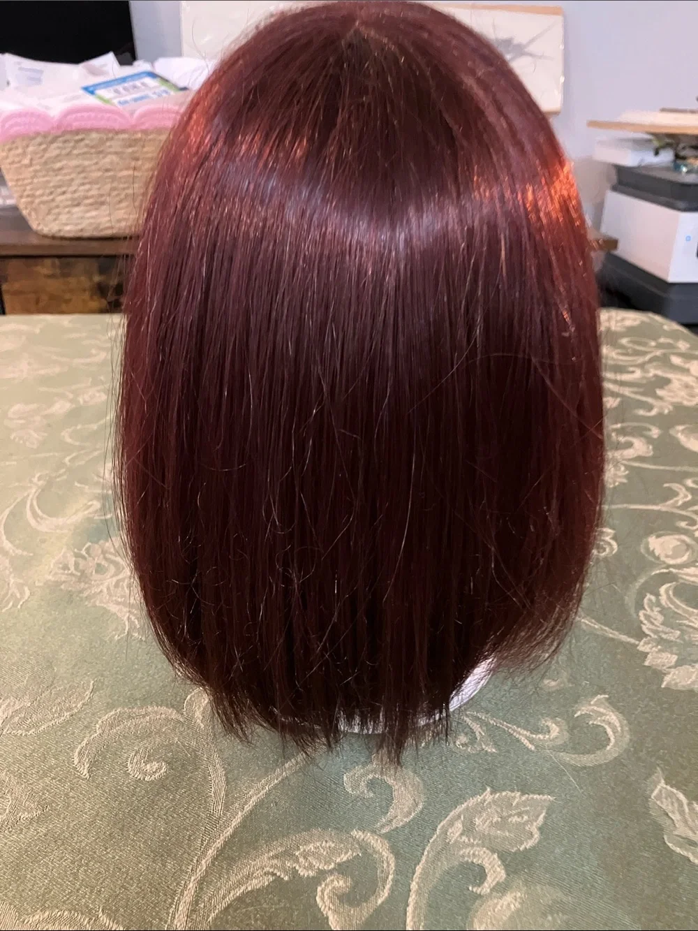 Women's Short Layered Wig with Bangs - Burgundy